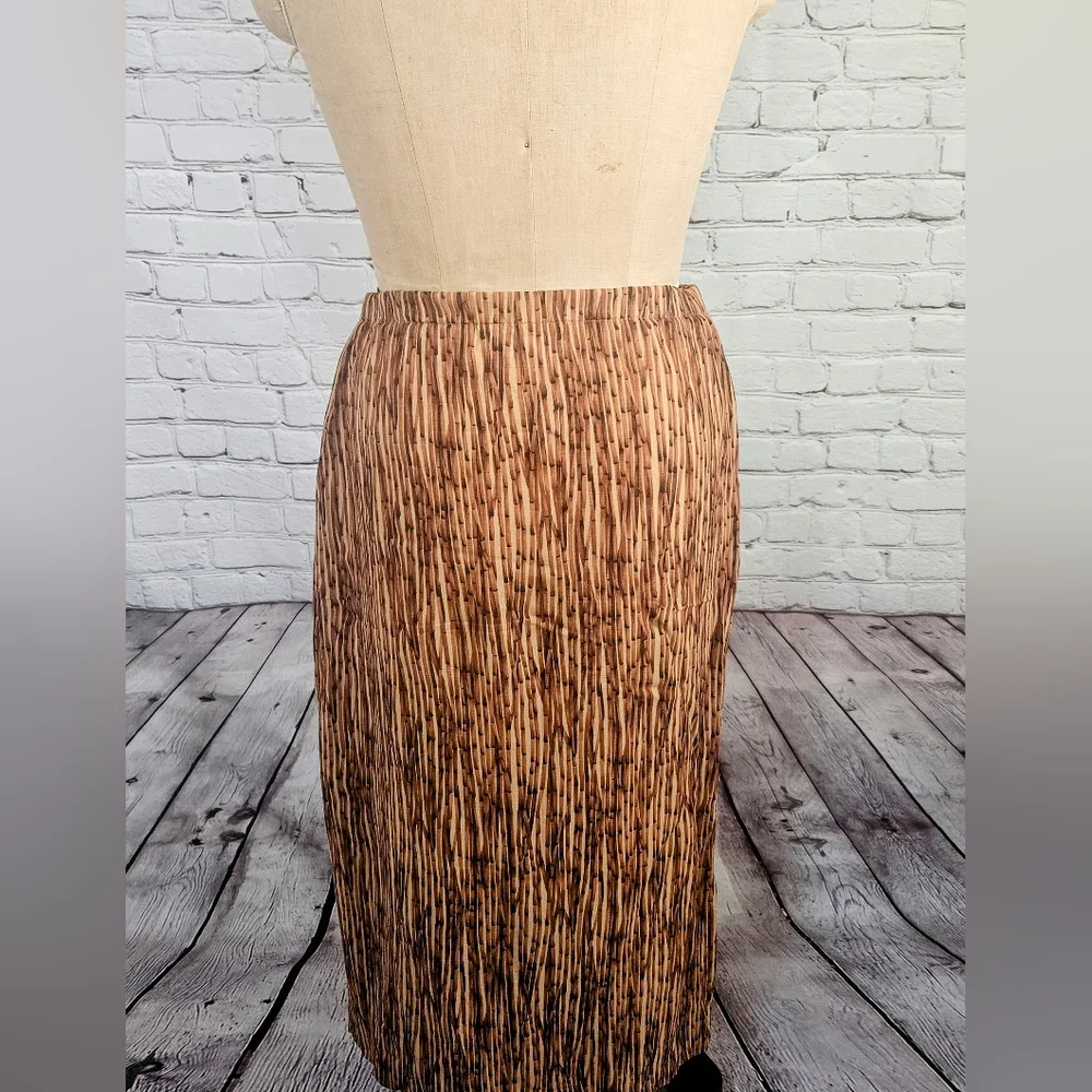 Doncaster NWOT Brown & Tan Bamboo Leaf Rayon & Flax Faux Wrap Skirt Size 18 - Picture 3 of 7